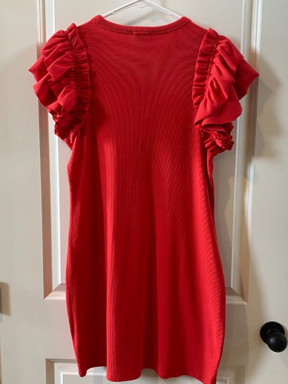 Express Red Ribbed Dress w Shoulder Detailing Size L - Picture 7 of 9